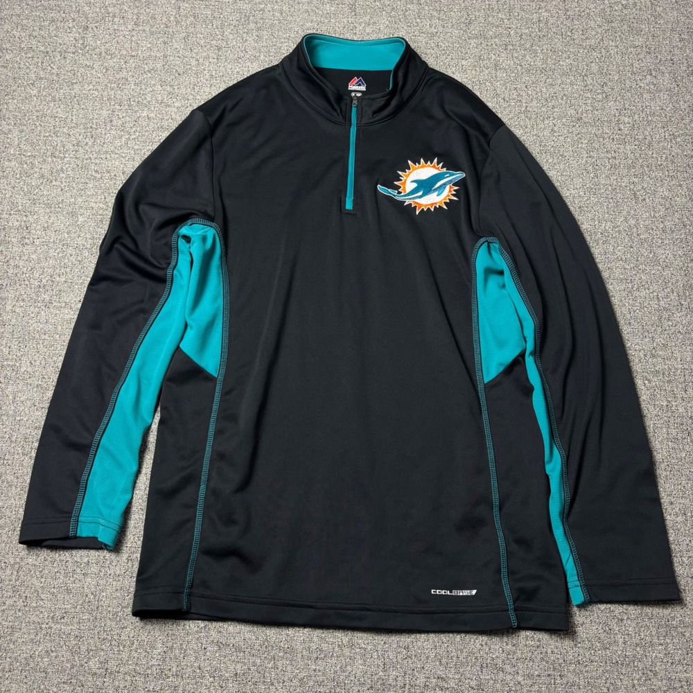 Miami Dolphins Pullover Mens Medium Cool Base Black NFL Football Majestic